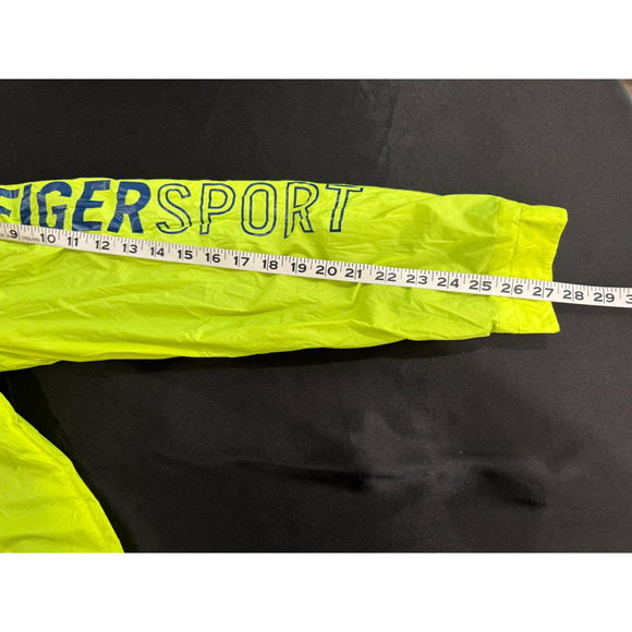 90s Tommy Hilfiger Mens Neon Green Yellow Hooded Windbreaker Jacket M Spell Out - Picture 6 of 13